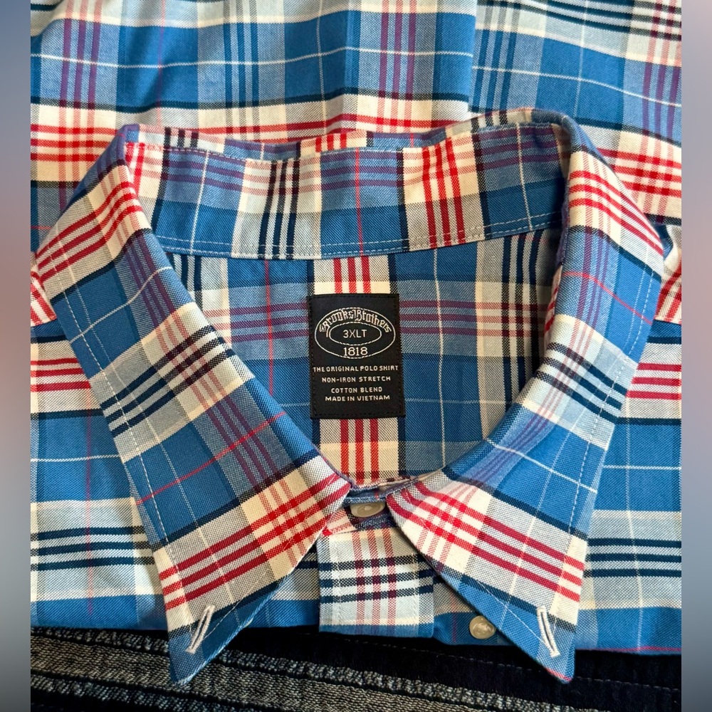 Brooks Brothers Men's Plaid (Navy-Red-Yellow) ButtonUp Shirt (3XLT)